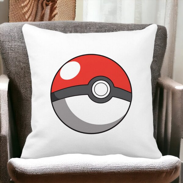 Perna Decorativa Patrata copii Pokeball, 40x40 cm, Alba, Mata, Husa Detasabila, Burduf 12 40x40 cm