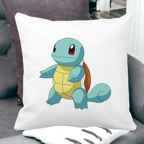 Perna Decorativa Patrata copii Squirtle, 40x40 cm, Alba, Mata, Husa Detasabila, Burduf 12 40x40 cm
