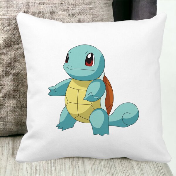 Perna Decorativa Patrata copii Squirtle, 40x40 cm, Alba, Mata, Husa Detasabila, Burduf 13 Alba