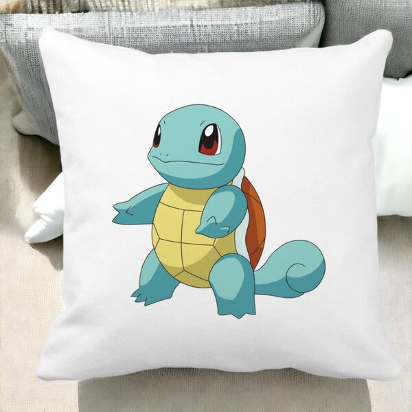 Perna Decorativa Patrata copii Squirtle, 40x40 cm, Alba, Mata, Husa Detasabila, Burduf 15 Husa Detasabila