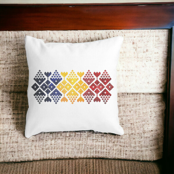 Perna Decorativa Patrata cu Motive Locale, 40x40 cm, Alba, Mata, Husa Detasabila, Burduf 14 40x40 cm