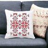 Perna Decorativa Patrata cu Motive Romanesti, 40x40 cm, Alba, Mata, Husa Detasabila, Burduf 20 Husa Detasabila