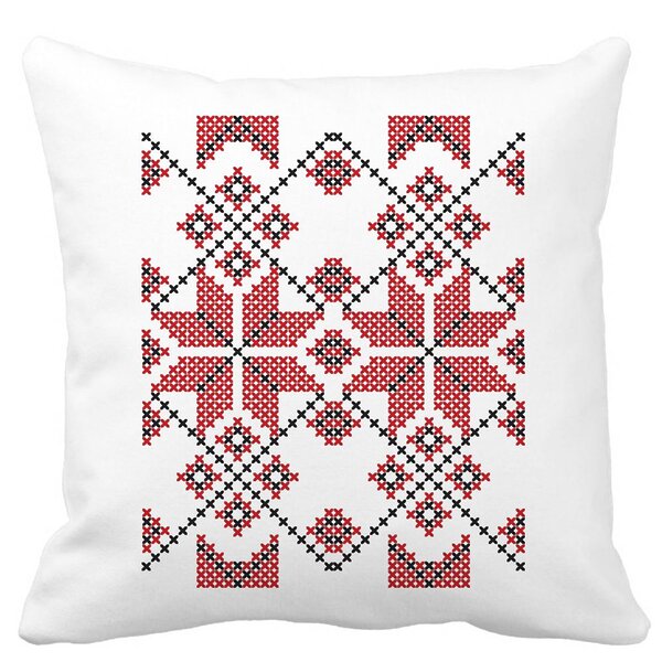 Perna Decorativa Patrata cu Motive Romanesti, 40x40 cm, Alba, Mata, Husa Detasabila, Burduf 11 Perna Decorativa Patrata cu Motive Romanesti