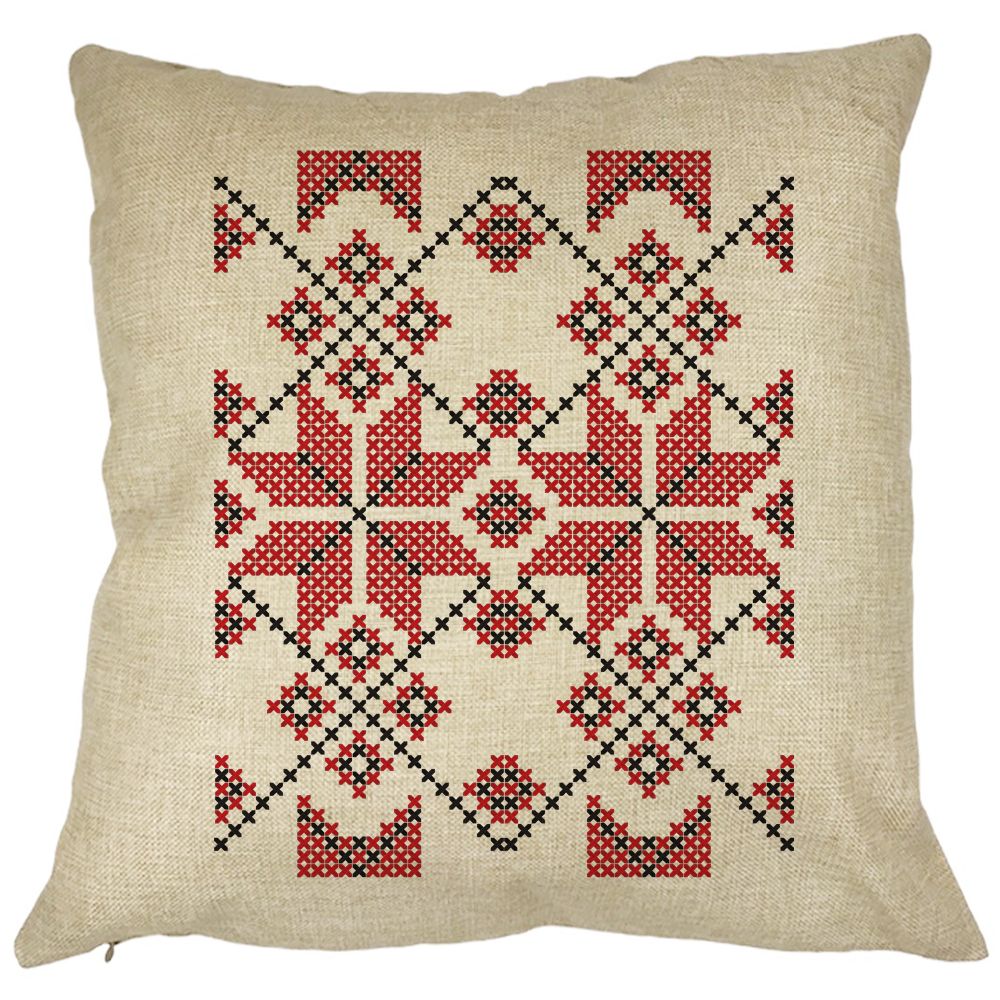Perna Decorativa Patrata cu Motive Romanesti, 40x40 cm, Husa Detasabila, Burduf 11 Perna Decorativa Patrata cu Motive Romanesti