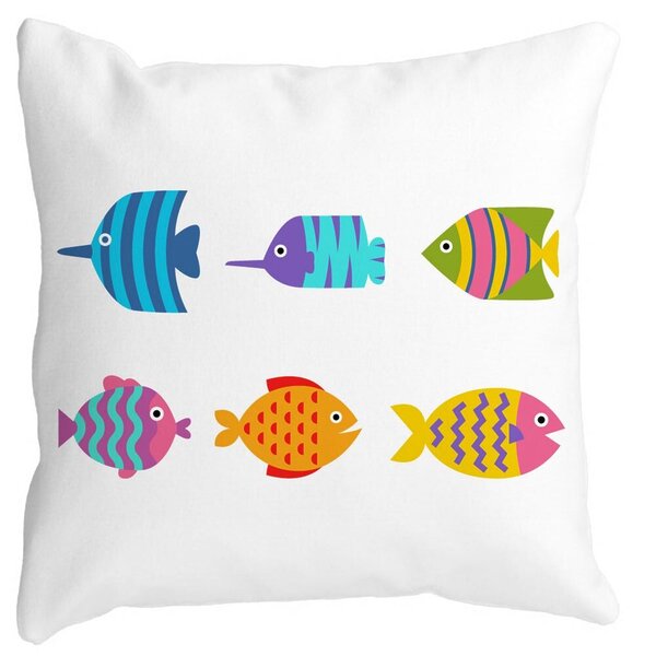 Perna Decorativa Patrata cu Pesti Multicolor, 40x40 cm, Alba, Mata, Husa Detasabila, Burduf 11 Perna Decorativa Patrata cu Pesti Multicolor