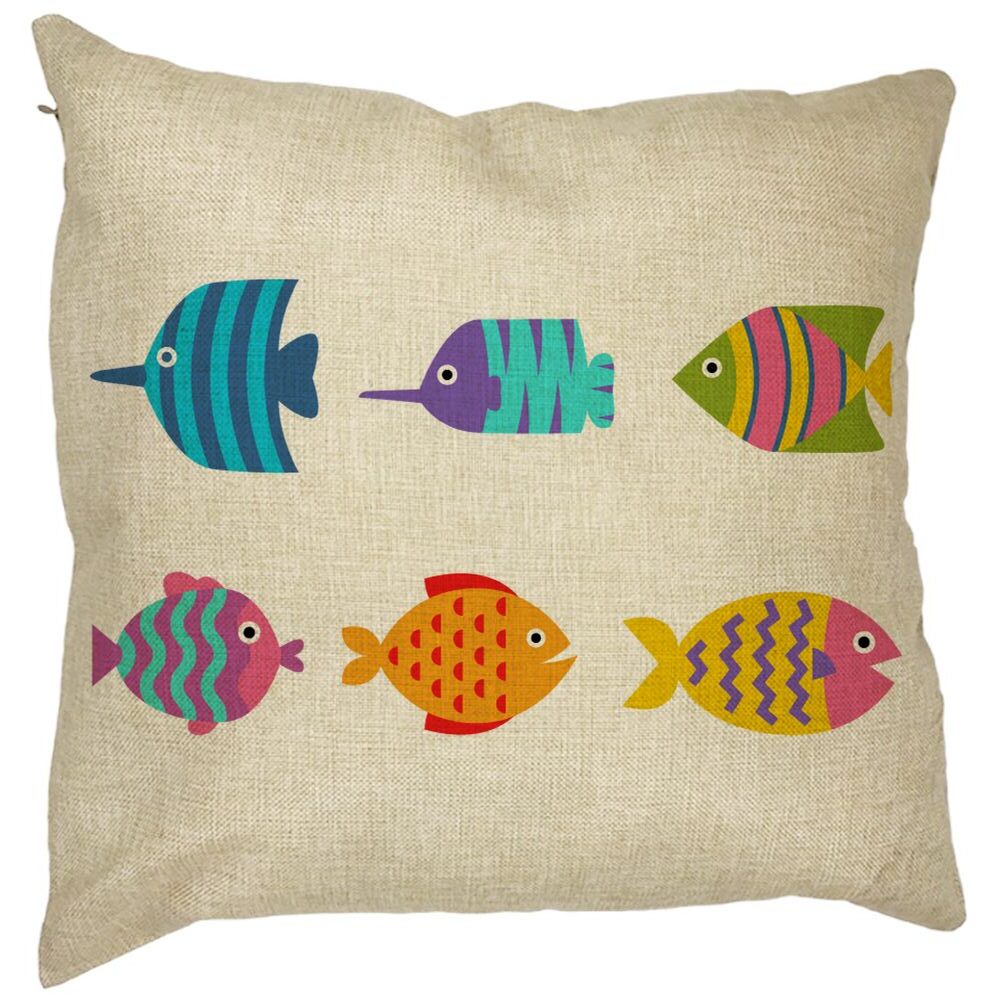 Perna Decorativa Patrata cu Pesti Multicolor, 40x40 cm, Husa Detasabila, Burduf 7 Perna Decorativa Patrata cu Pesti Multicolor