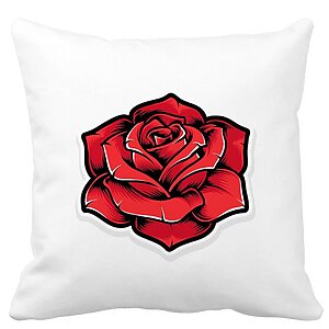 Perna Decorativa Patrata cu Trandafir Rosu