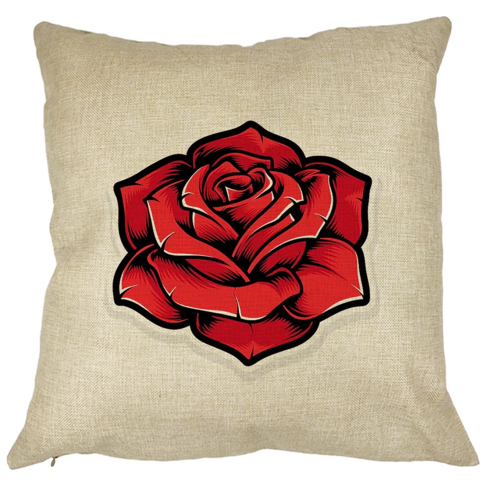 Perna Decorativa Patrata cu Trandafir Rosu, 40x40 cm, Husa Detasabila, Burduf 11 Perna Decorativa Patrata cu Trandafir Rosu