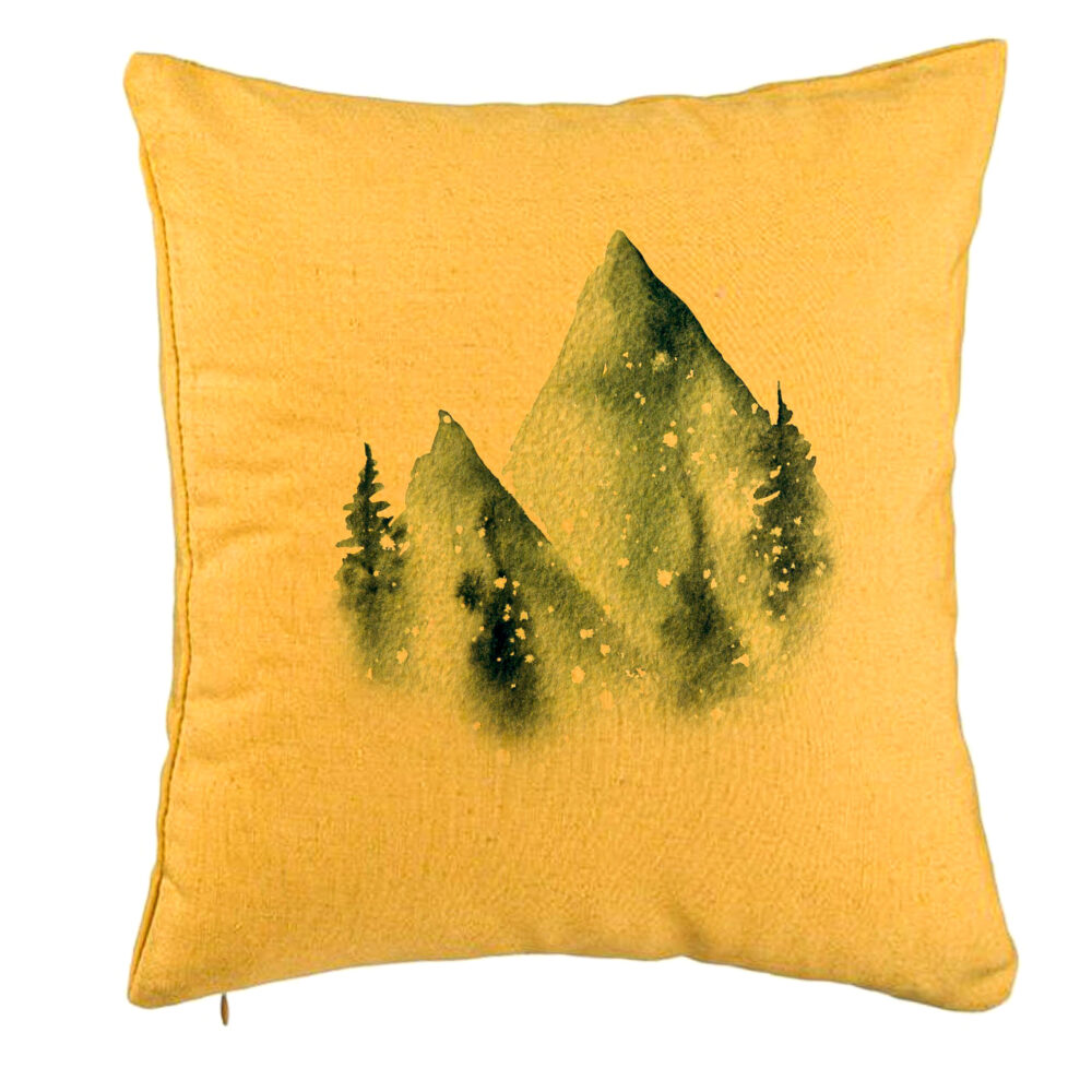 Perna Decorativa Peisaj de Iarna, 40x40 cm, Galben, Husa Detasabila, Burduf 5 Perna Decorativa Peisaj de Iarna