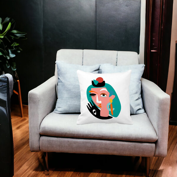 Perna Decorativa, Picasso style, 40x40 cm, Alba, Mata, Husa Detasabila, Burduf 16 Alba