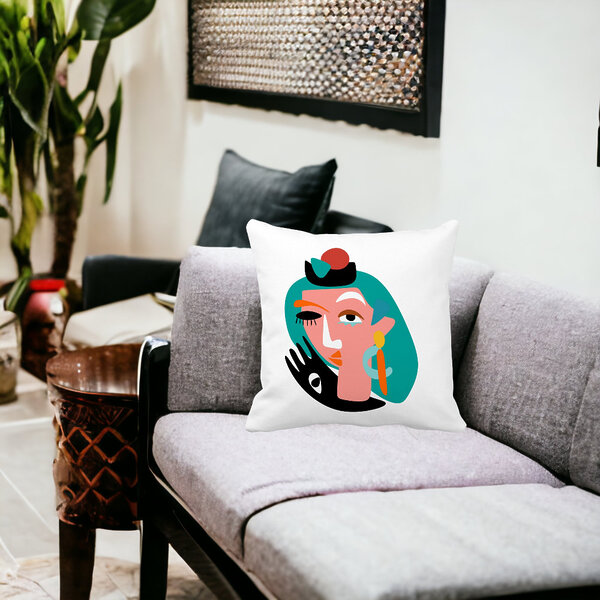 Perna Decorativa, Picasso style, 40x40 cm, Alba, Mata, Husa Detasabila, Burduf 18 Husa Detasabila