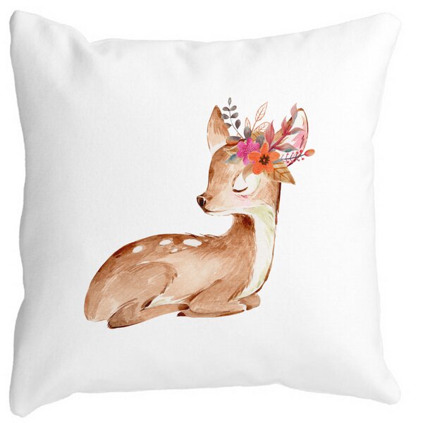Perna Decorativa Pui de Caprioara, 40x40 cm, Alba, Mata, Husa Detasabila, Burduf 13 Perna Decorativa Pui de Caprioara