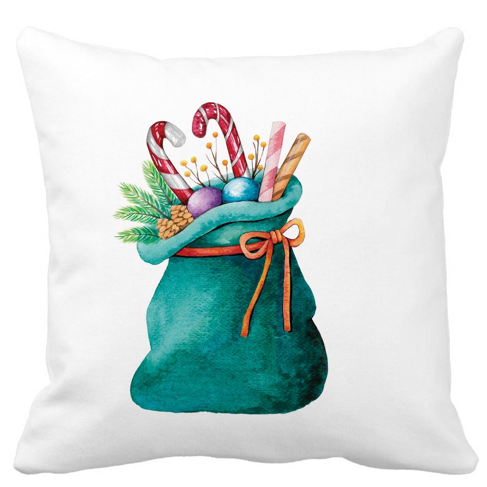 Perna Decorativa Sacul lui Mos Craciun cu cadouri, 40x40 cm, Alba, Mata, Husa Detasabila, Burduf 11 Perna Decorativa Sacul lui Mos Craciun cu cadouri