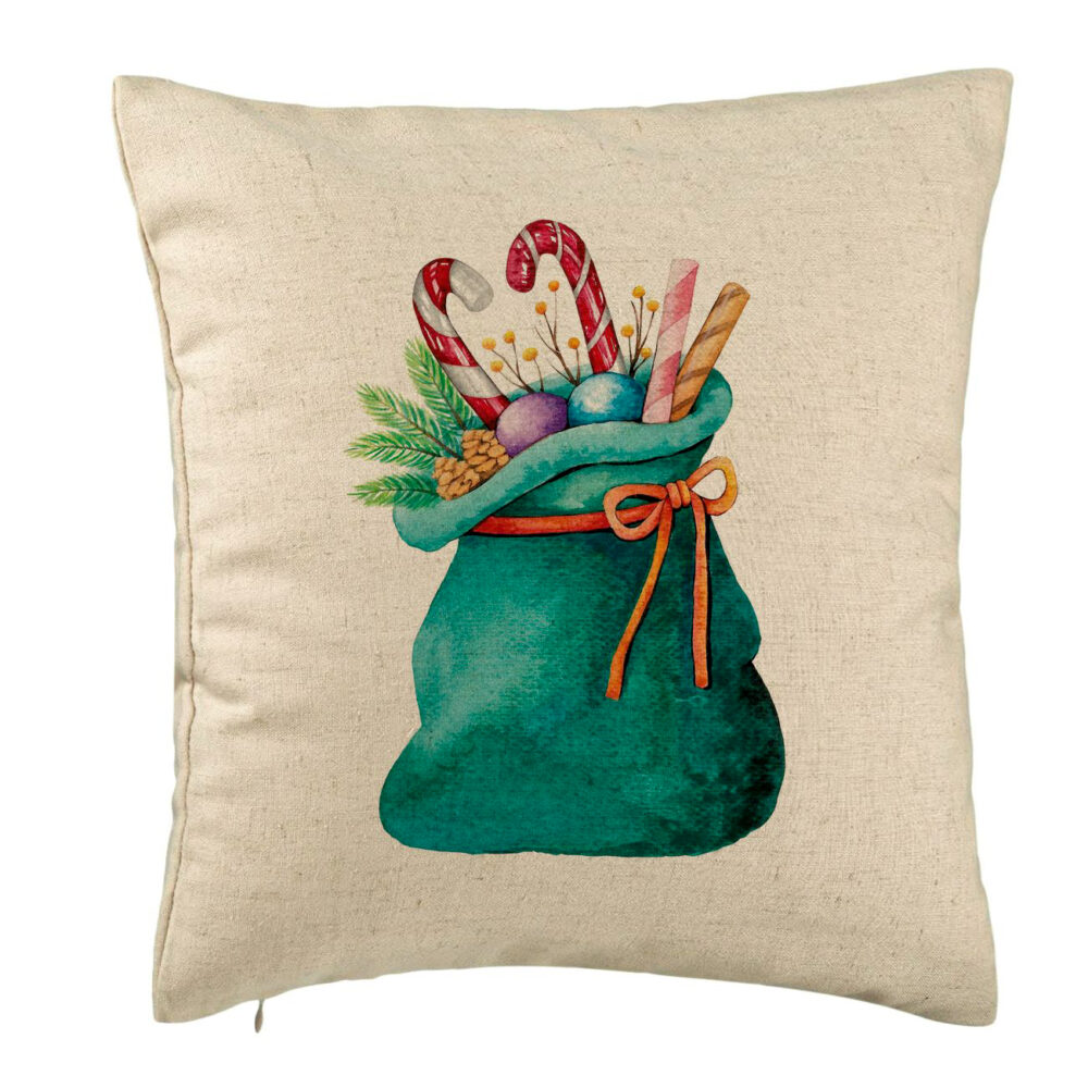 Perna Decorativa Sacul lui Mos Craciun cu cadouri, 40x40 cm, Bej, Husa Detasabila, Burduf 5 Perna Decorativa Sacul lui Mos Craciun cu cadouri