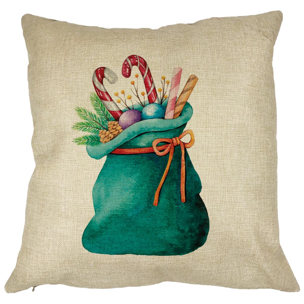 Perna Decorativa Sacul lui Mos Craciun cu cadouri, 40x40 cm, Husa Detasabila, Burduf 11 Perna Decorativa Sacul lui Mos Craciun cu cadouri