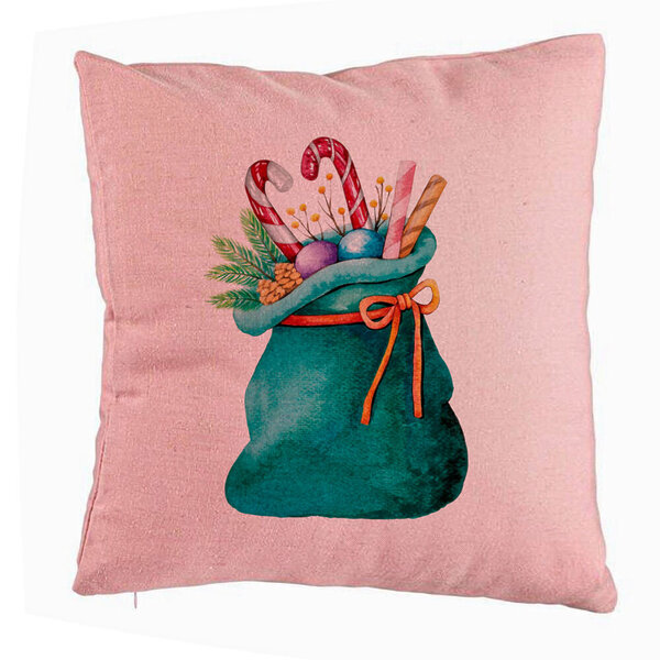 Perna Decorativa Sacul lui Mos Craciun cu cadouri, 40x40 cm, Roz, Husa Detasabila, Burduf 5 Perna Decorativa Sacul lui Mos Craciun cu cadouri
