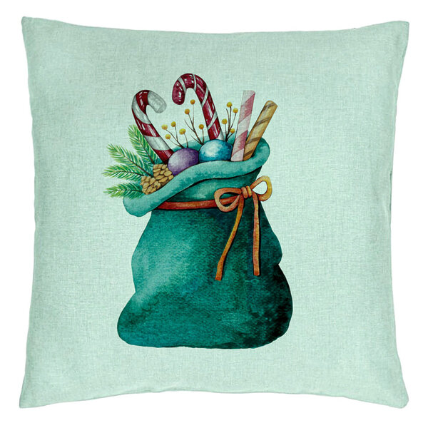 Perna Decorativa Sacul lui Mos Craciun cu cadouri, 40x40 cm, Verde Menta, Husa Detasabila, Burduf 5 Perna Decorativa Sacul lui Mos Craciun cu cadouri