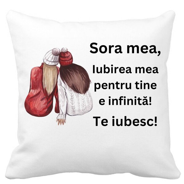 Perna Decorativa Sora mea 1, 40x40 cm, Alba, Mata, Husa Detasabila, Burduf 3 Perna Decorativa Sora mea 1
