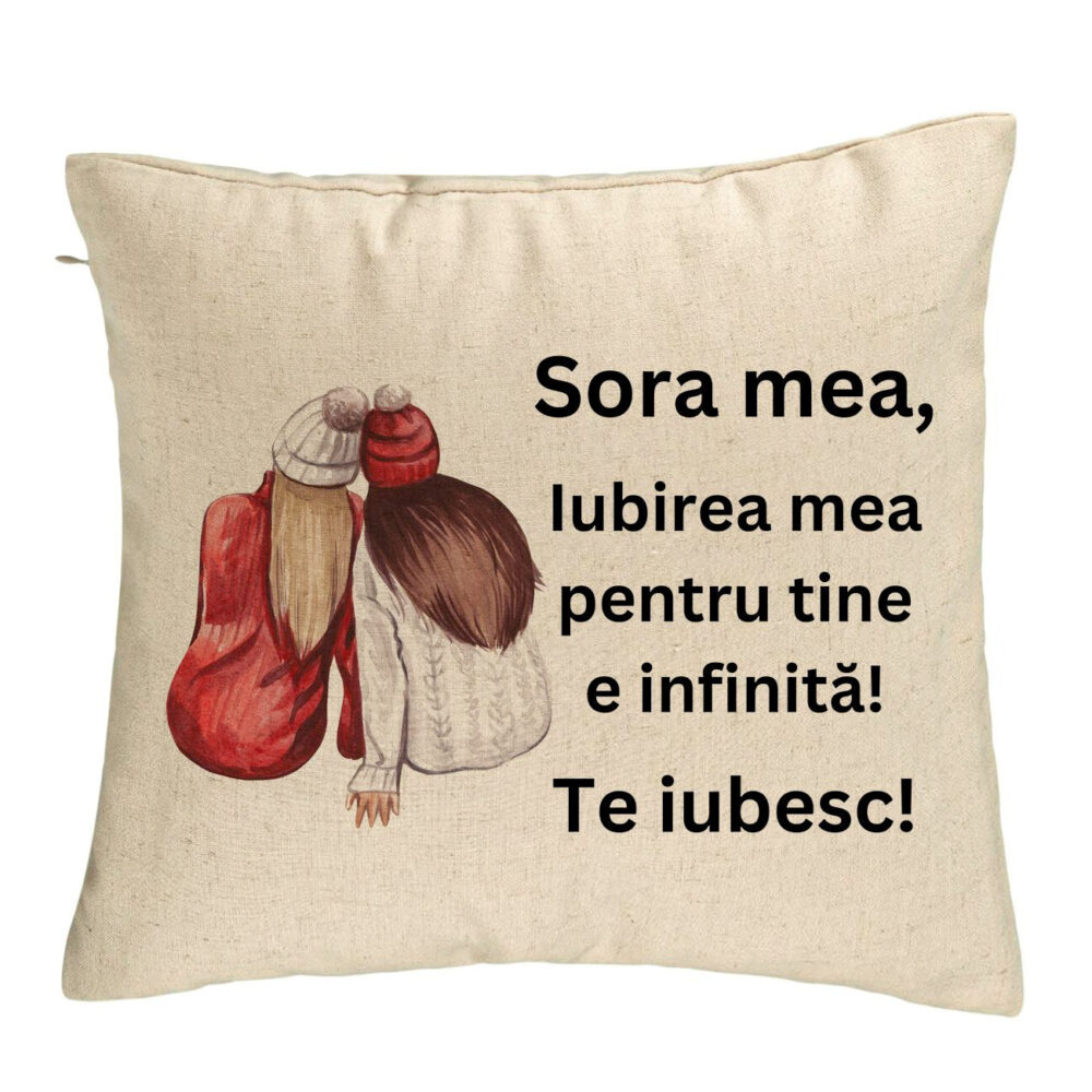 Perna Decorativa Sora mea 1, 40x40 cm, Bej, Husa Detasabila, Burduf 5 Perna Decorativa Sora mea 1