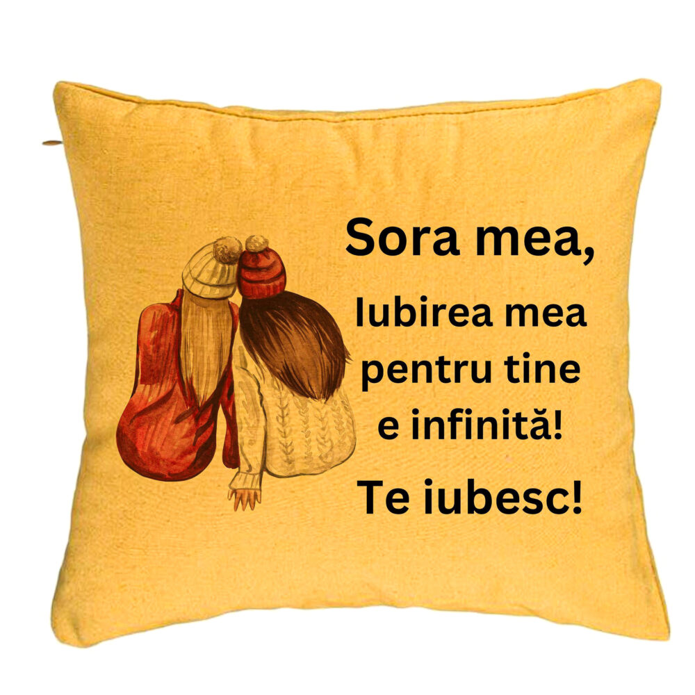 Perna Decorativa Sora mea 1, 40x40 cm, Galben, Husa Detasabila, Burduf 5 Perna Decorativa Sora mea 1
