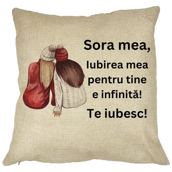 Perna Decorativa Sora mea 1, 40x40 cm, Husa Detasabila, Burduf 11 Perna Decorativa Sora mea 1