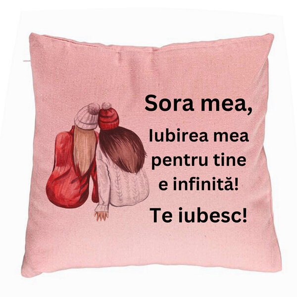 Perna Decorativa Sora mea 1, 40x40 cm, Roz, Husa Detasabila, Burduf 5 Perna Decorativa Sora mea 1