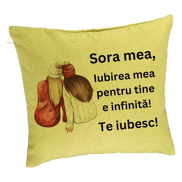 Perna Decorativa Sora mea 1, 40x40 cm, Verde, Husa Detasabila, Burduf 5 Perna Decorativa Sora mea 1