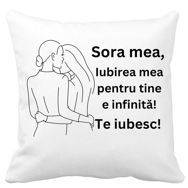 Perna Decorativa Sora mea 10, 40x40 cm, Alba, Mata, Husa Detasabila, Burduf 3 Perna Decorativa Sora mea 10