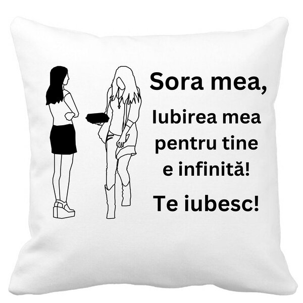 Perna Decorativa Sora mea 10, 40x40 cm, Alba, Mata, Husa Detasabila, Burduf 3 Perna Decorativa Sora mea 10