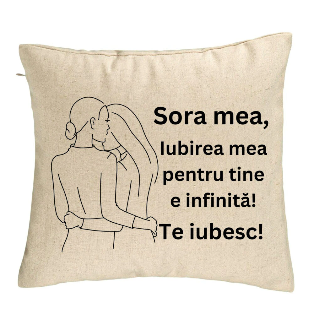 Perna Decorativa Sora mea 10, 40x40 cm, Bej, Husa Detasabila, Burduf 5 Perna Decorativa Sora mea 10