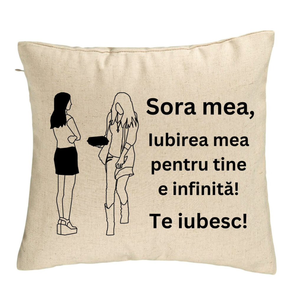 Perna Decorativa Sora mea 10, 40x40 cm, Bej, Husa Detasabila, Burduf 5 Perna Decorativa Sora mea 10