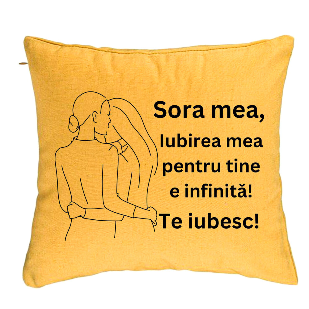 Perna Decorativa Sora mea 10, 40x40 cm, Galben, Husa Detasabila, Burduf 5 Perna Decorativa Sora mea 10