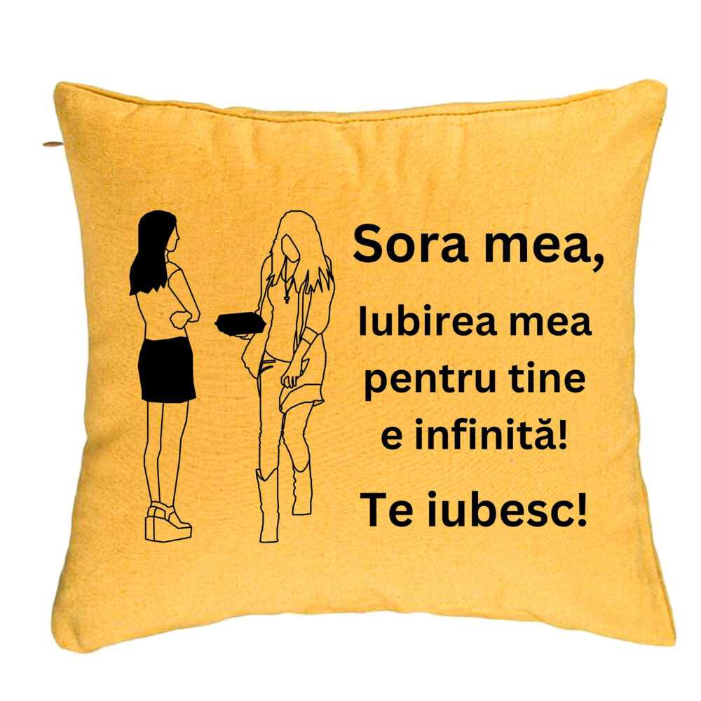 Perna Decorativa Sora mea 10, 40x40 cm, Galben, Husa Detasabila, Burduf 5 Perna Decorativa Sora mea 10