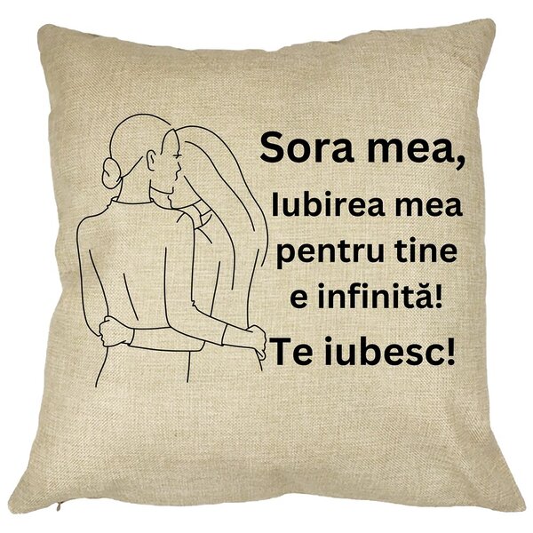 Perna Decorativa Sora mea 10, 40x40 cm, Husa Detasabila, Burduf 11 Perna Decorativa Sora mea 10
