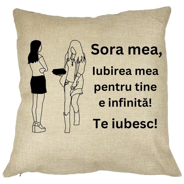 Perna Decorativa Sora mea 10, 40x40 cm, Husa Detasabila, Burduf 11 Perna Decorativa Sora mea 10
