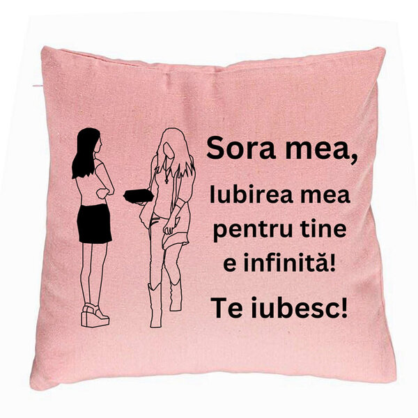 Perna Decorativa Sora mea 10, 40x40 cm, Roz, Husa Detasabila, Burduf 5 Perna Decorativa Sora mea 10