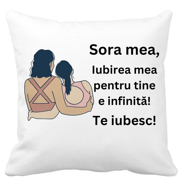 Perna Decorativa Sora mea 12, 40x40 cm, Alba, Mata, Husa Detasabila, Burduf 3 Perna Decorativa Sora mea 12