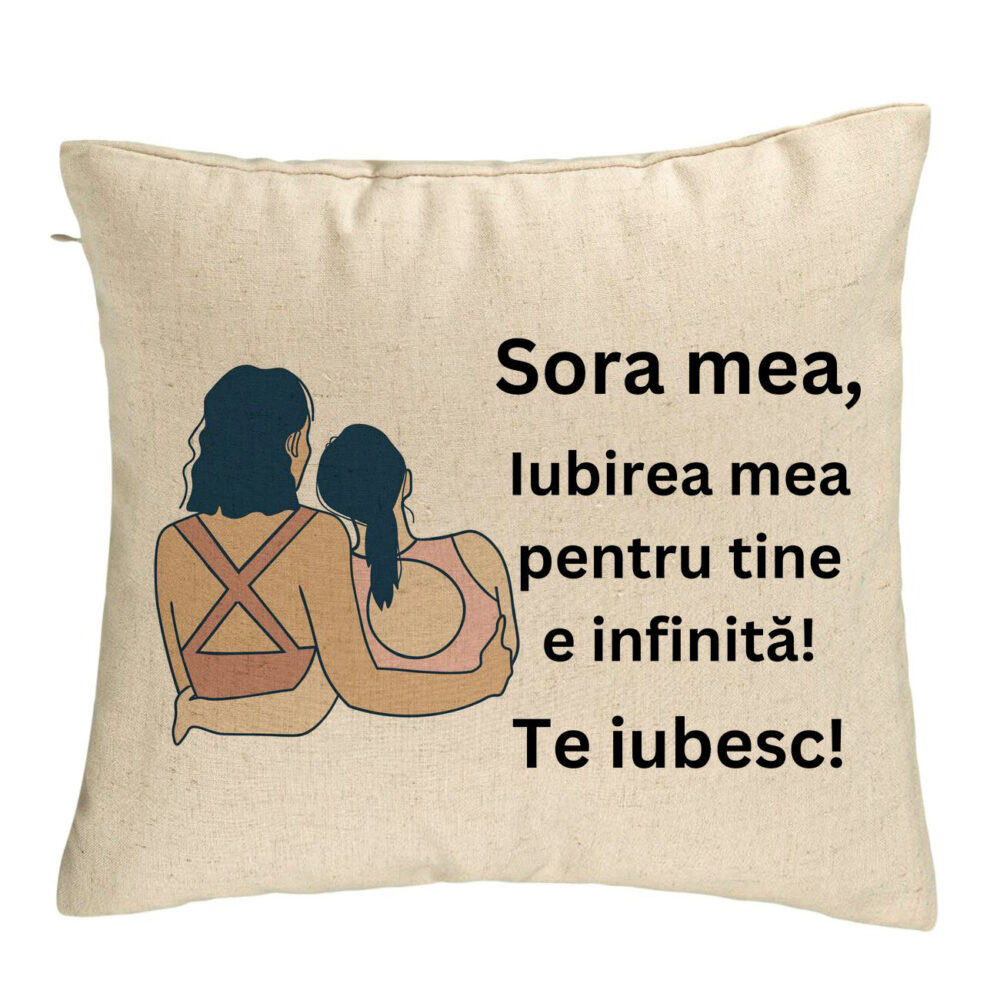 Perna Decorativa Sora mea 12, 40x40 cm, Bej, Husa Detasabila, Burduf 5 Perna Decorativa Sora mea 12