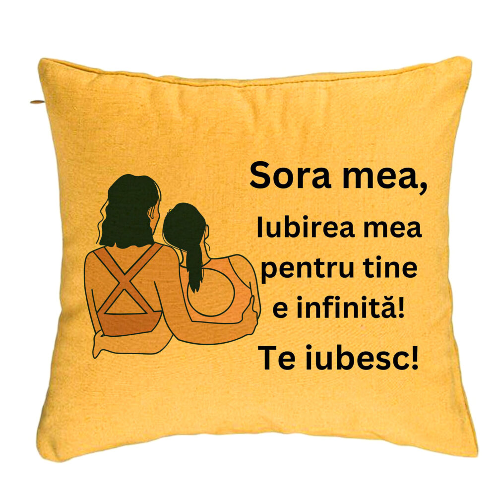 Perna Decorativa Sora mea 12, 40x40 cm, Galben, Husa Detasabila, Burduf 5 Perna Decorativa Sora mea 12