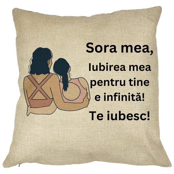 Perna Decorativa Sora mea 12, 40x40 cm, Husa Detasabila, Burduf 11 Perna Decorativa Sora mea 12