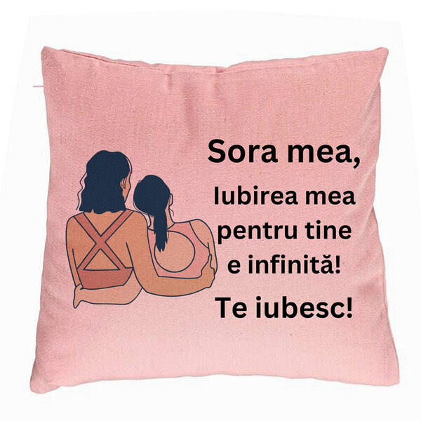 Perna Decorativa Sora mea 12, 40x40 cm, Roz, Husa Detasabila, Burduf 5 Perna Decorativa Sora mea 12