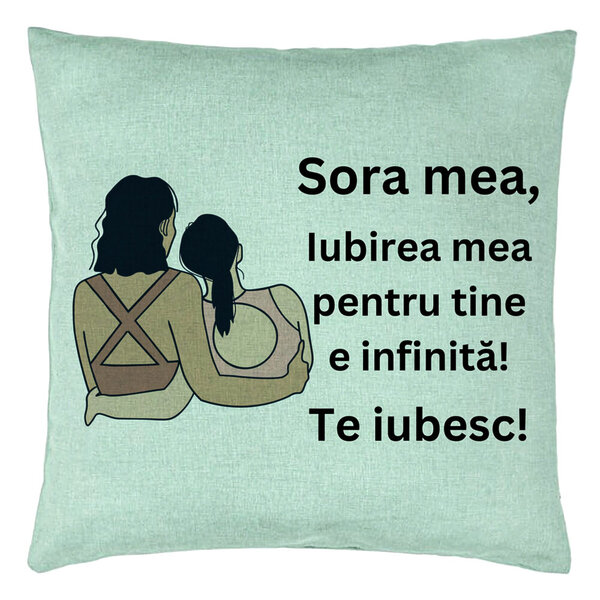 Perna Decorativa Sora mea 12, 40x40 cm, Verde Menta, Husa Detasabila, Burduf 5 Perna Decorativa Sora mea 12
