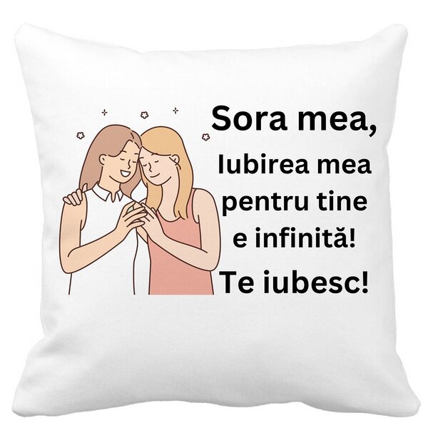 Perna Decorativa Sora mea 13, 40x40 cm, Alba, Mata, Husa Detasabila, Burduf 3 Perna Decorativa Sora mea 13