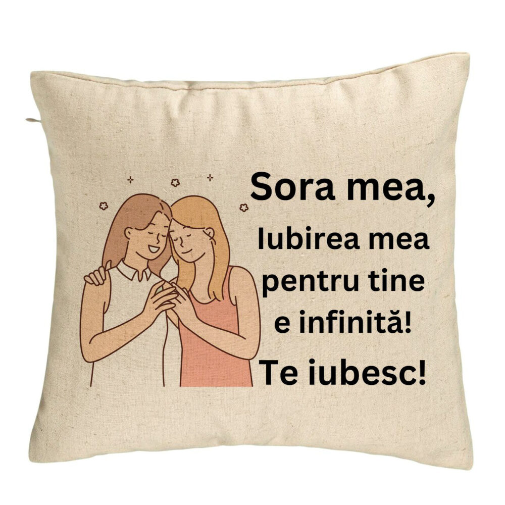 Perna Decorativa Sora mea 13, 40x40 cm, Bej, Husa Detasabila, Burduf 5 Perna Decorativa Sora mea 13
