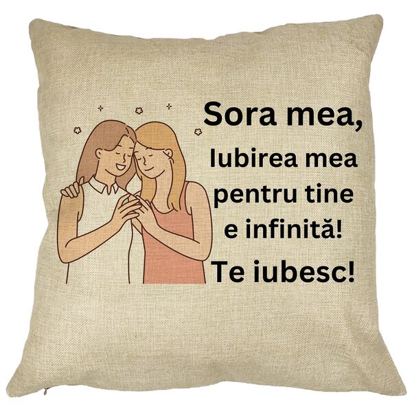 Perna Decorativa Sora mea 13, 40x40 cm, Husa Detasabila, Burduf 11 Perna Decorativa Sora mea 13