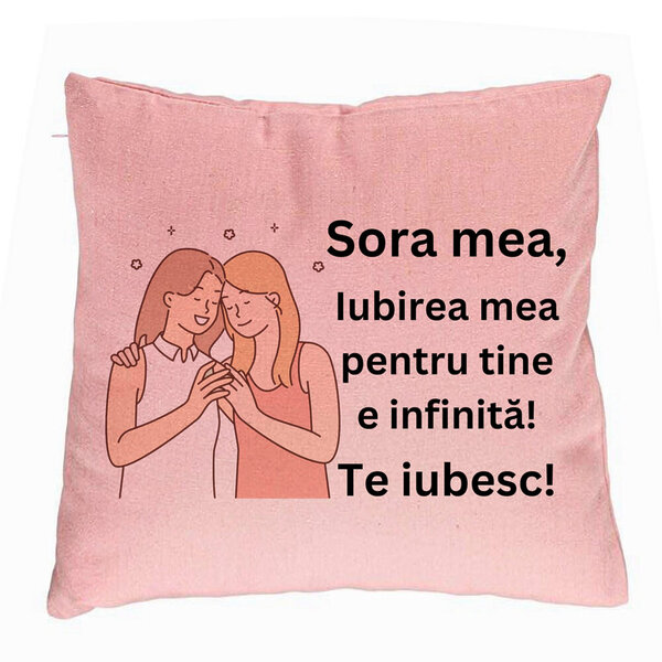 Perna Decorativa Sora mea 13, 40x40 cm, Roz, Husa Detasabila, Burduf 5 Perna Decorativa Sora mea 13