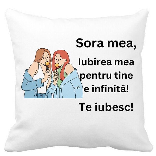 Perna Decorativa Sora mea 14, 40x40 cm, Alba, Mata, Husa Detasabila, Burduf 3 Perna Decorativa Sora mea 14