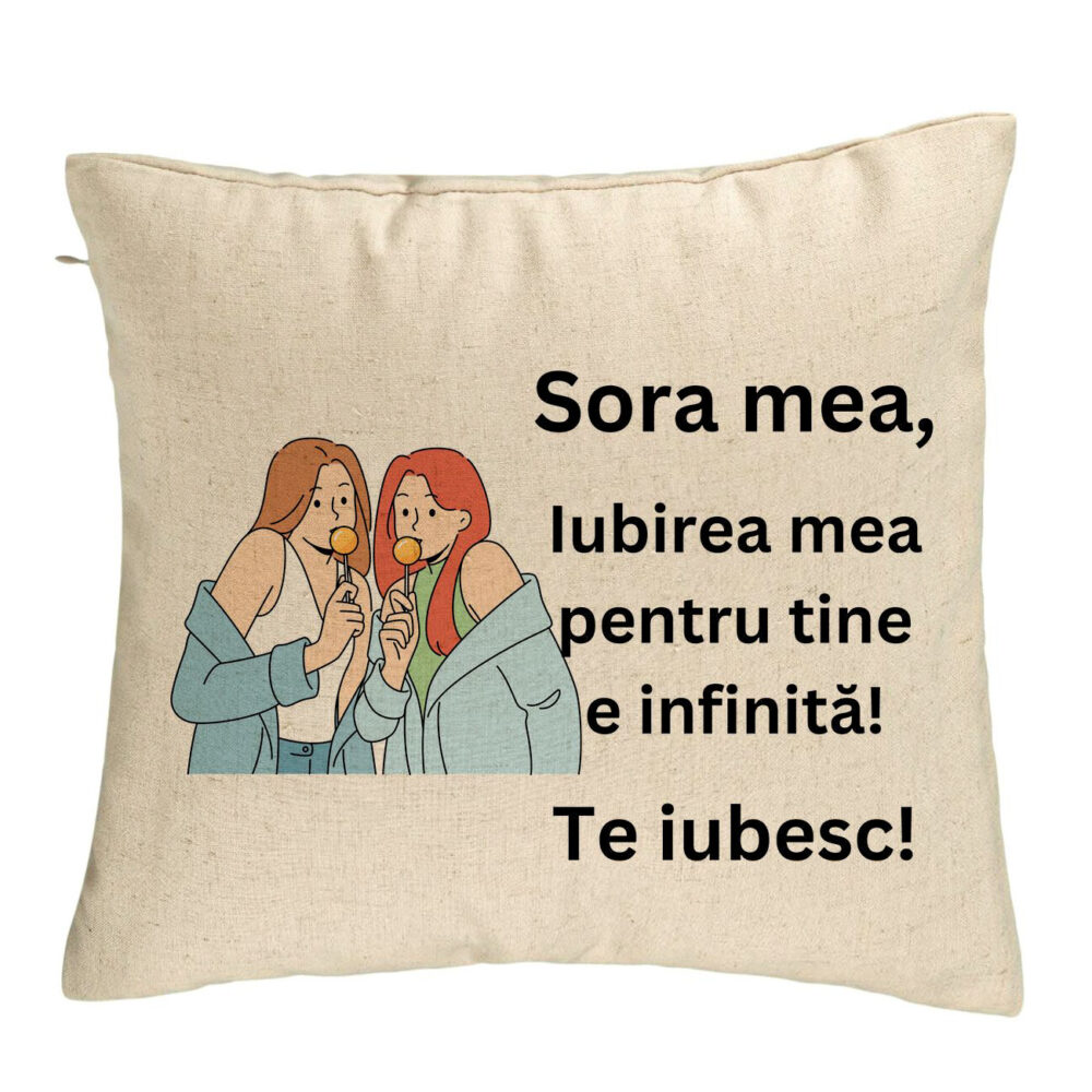 Perna Decorativa Sora mea 14, 40x40 cm, Bej, Husa Detasabila, Burduf 5 Perna Decorativa Sora mea 14