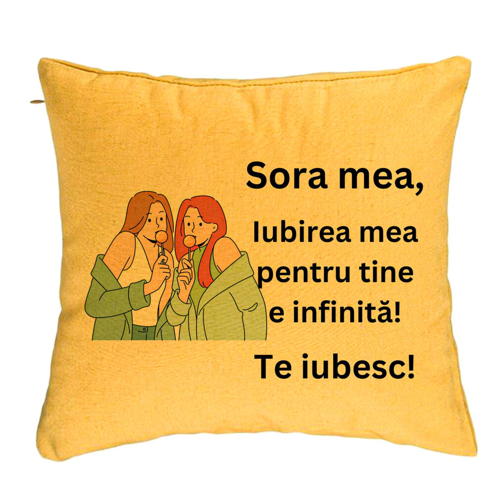 Perna Decorativa Sora mea 14, 40x40 cm, Galben, Husa Detasabila, Burduf 5 Perna Decorativa Sora mea 14
