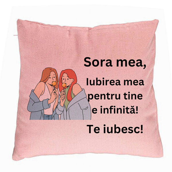 Perna Decorativa Sora mea 14, 40x40 cm, Roz, Husa Detasabila, Burduf 5 Perna Decorativa Sora mea 14